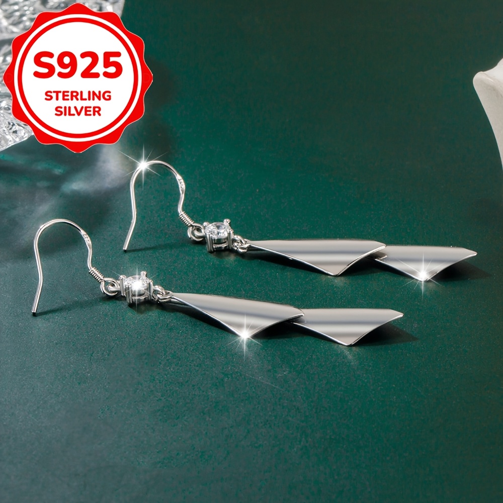 2pcs Women's S925 Sterling Silver Geometric Rhombus Drop Earrings